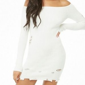 Off Shoulder Distressed White Dress NWT F21